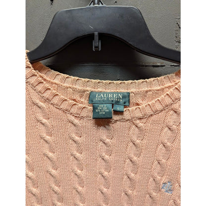 Vintage Lauren Ralph Lauren Light Pink Cable Knit Sweater Size Large Preppy Y2K