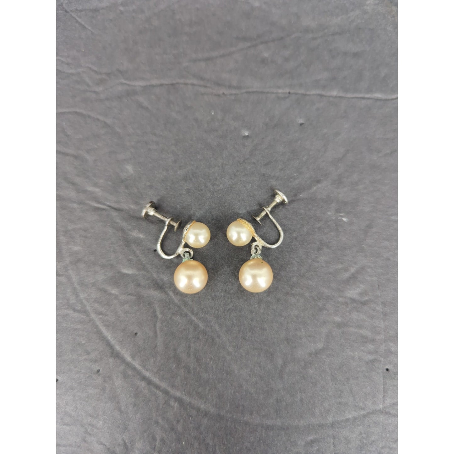 Vintage Gold Tone Faux Pearl Drop Pierced Dangle Earrings Minimalist Wedding