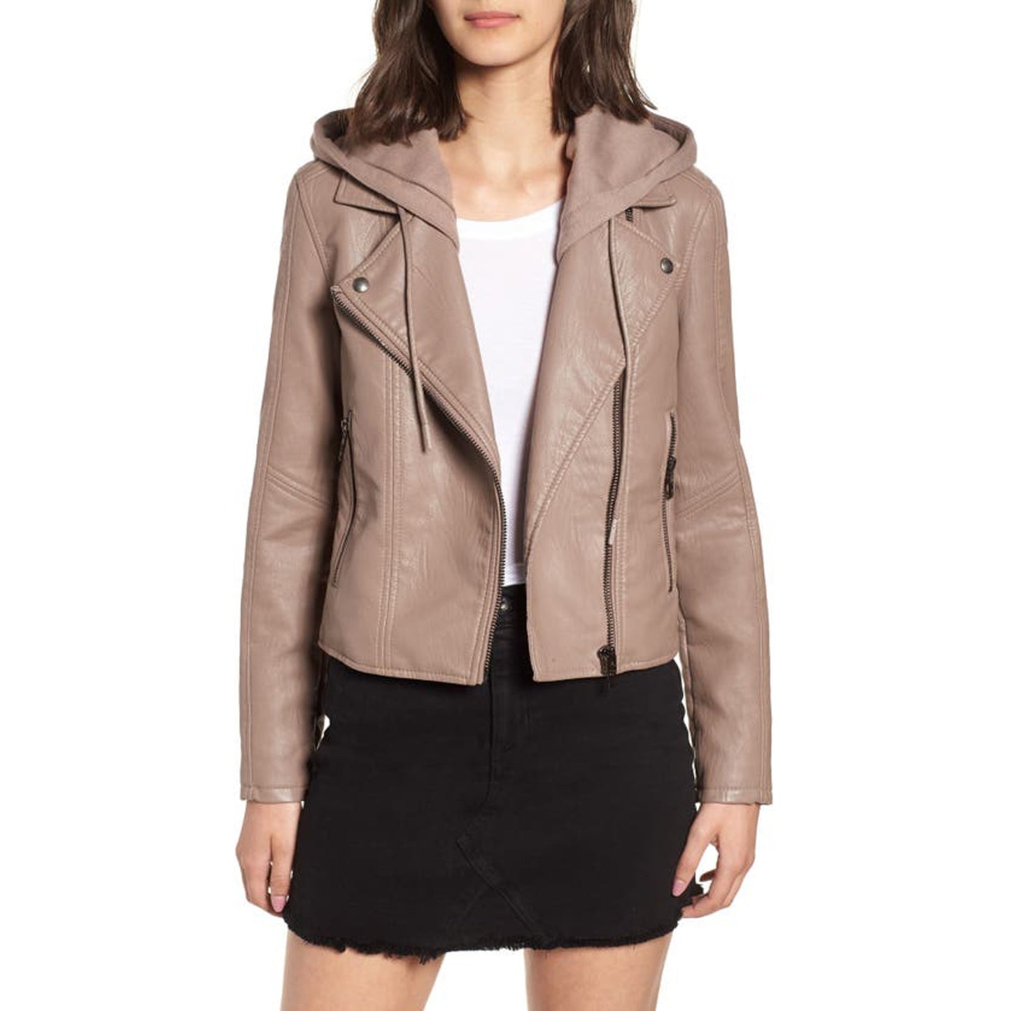Blanknyc Meant Be Moto Jacket with Removable Hood Long Sleeve Brown MEDIUM NEW