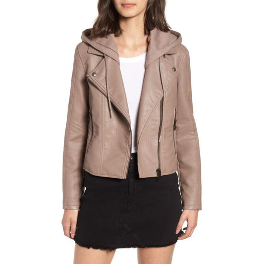 Blanknyc Meant Be Moto Jacket with Removable Hood Long Sleeve Brown MEDIUM NEW