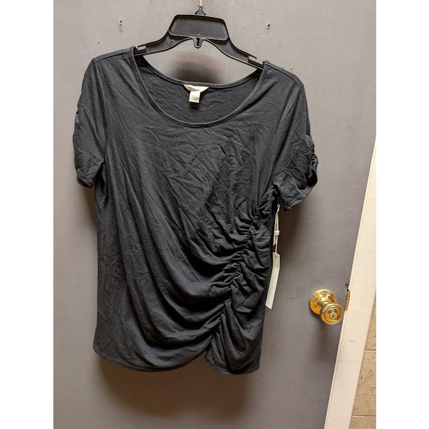 Caslon Casual Size Medium black crew Neck short Sleeve Tee Tshirt Ruched Side