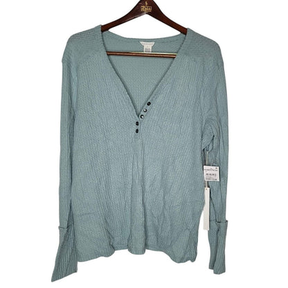 Caslon xl/ EXTRA LARGE Textured Knit Thermal Shirt Blouse Top NEW Blue Mineral