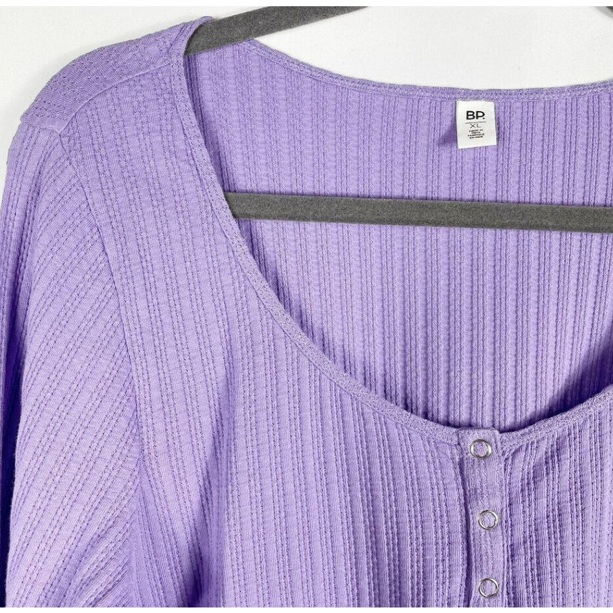 NWT BP Henley Lettuce-Edge Long Sleeve Crop Top Sz XL/Extra Large Purple Paisley