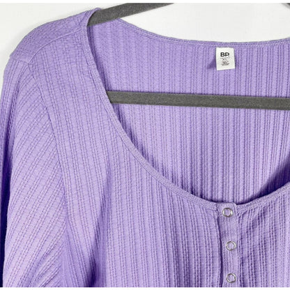 NWT BP Henley Lettuce-Edge Long Sleeve Crop Top Sz XL/Extra Large Purple Paisley