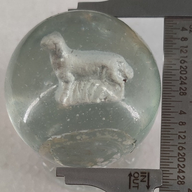 Antique German Handmade Sulfide Glass Figural Animal Toy Marble 1 3/8" CHIP AB2R