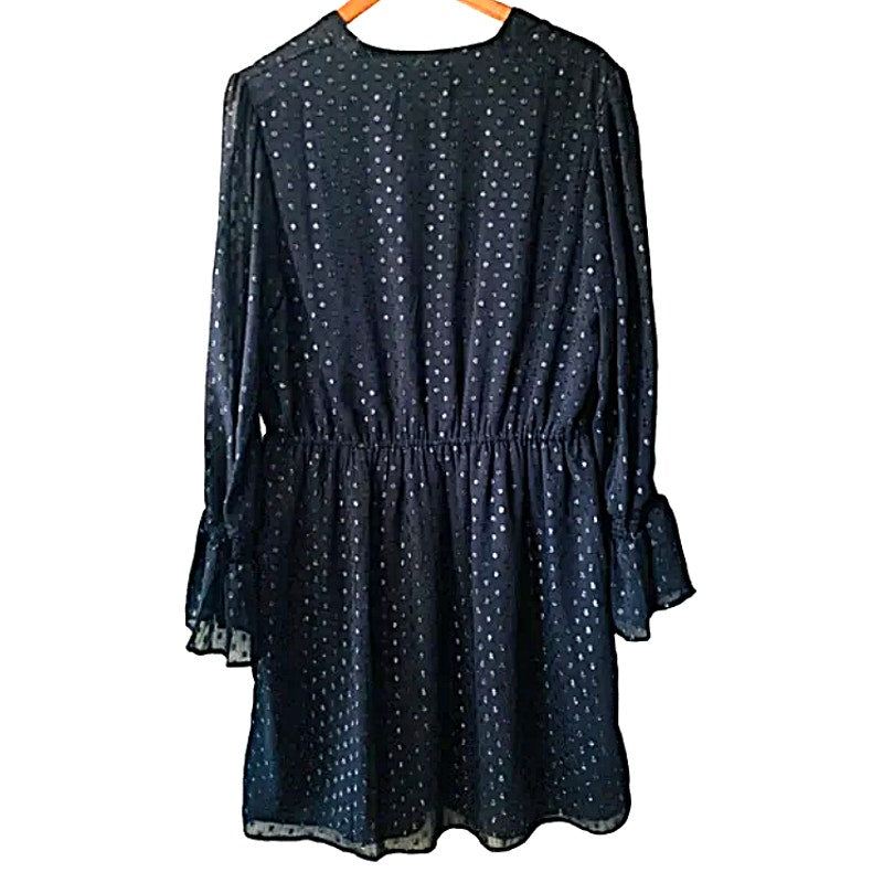 NWT Fourteenth Place Sparkly Swiss Dot Long Sleeve Dress Size Medium in Black