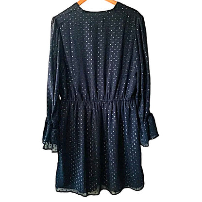 NWT Fourteenth Place Sparkly Swiss Dot Long Sleeve Dress Size Medium in Black