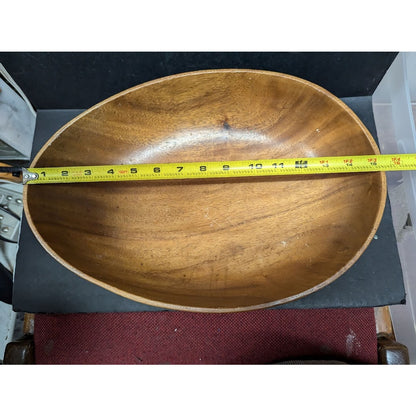 Vintage 1980s Acacia monkeypod wood Caesar salad bowl 7 pc. set serving oval
