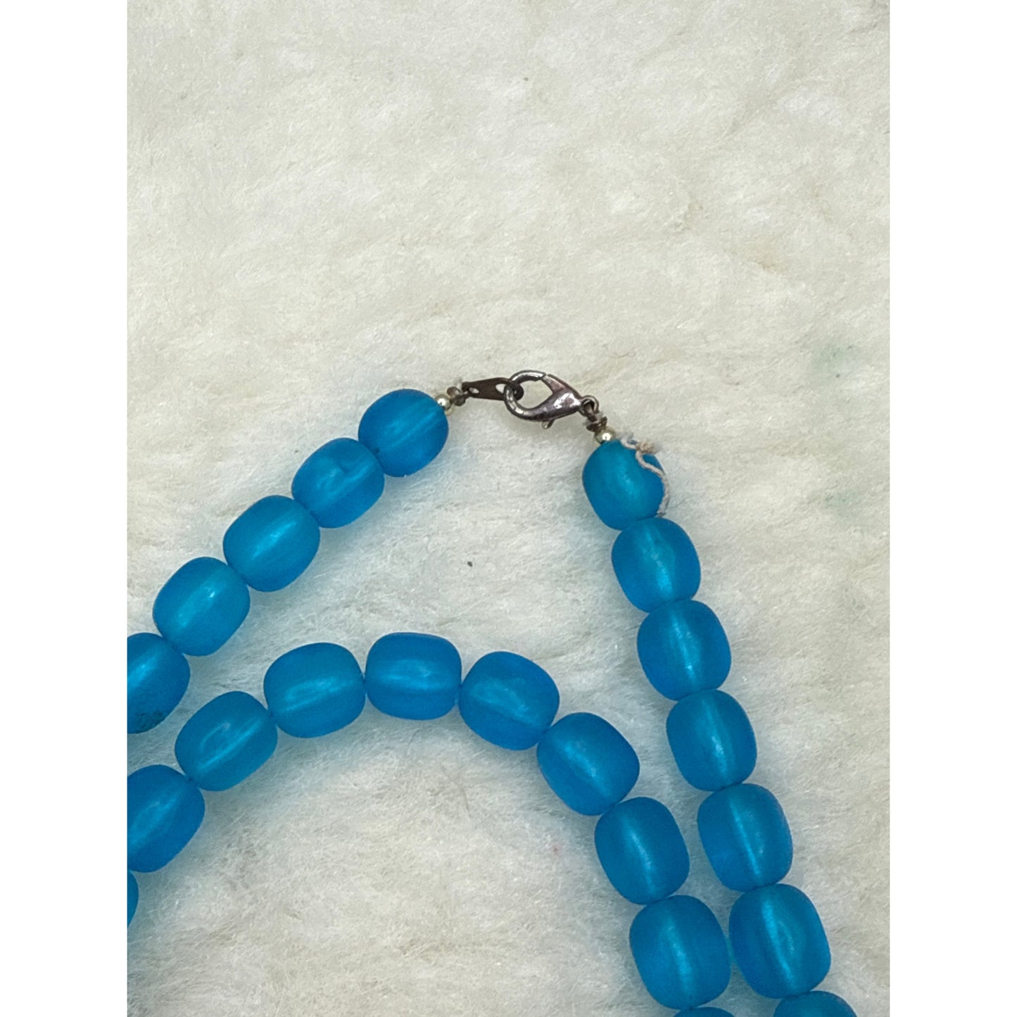 Vintage Blue Satin Glass Bead Choker Necklace 15 Inches Retro Glamour Classic