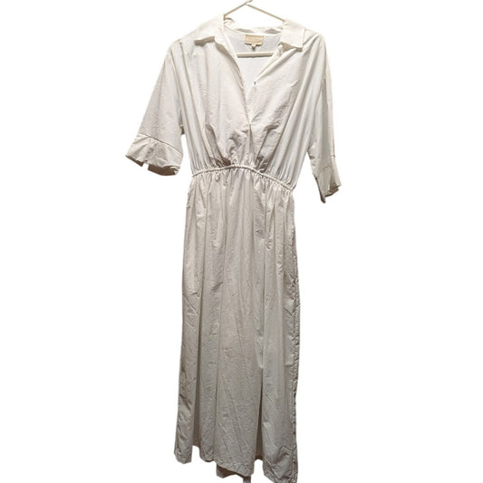 Melloday White Elastic Waist 1/2 Sleeve Midi shirt dress lined Size Medium NEW