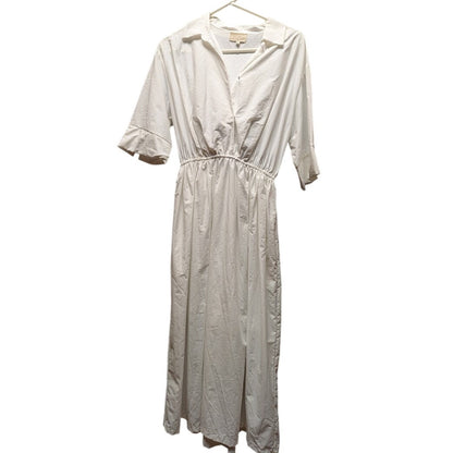 Melloday White Elastic Waist 1/2 Sleeve Midi shirt dress lined Size Medium NEW