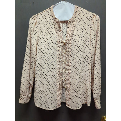 Karl Lagerfeld Pink black Polka Dot Faux Pearl Button Blouse Small Vintage
