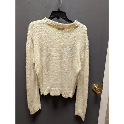 Nordstrom Woven Heart Pullover Sweater Ivory Large NEW Knit Open Weave