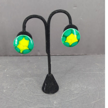 Vintage West Germany Hand Painted Enameled Metal Clip On Earrings Abstract