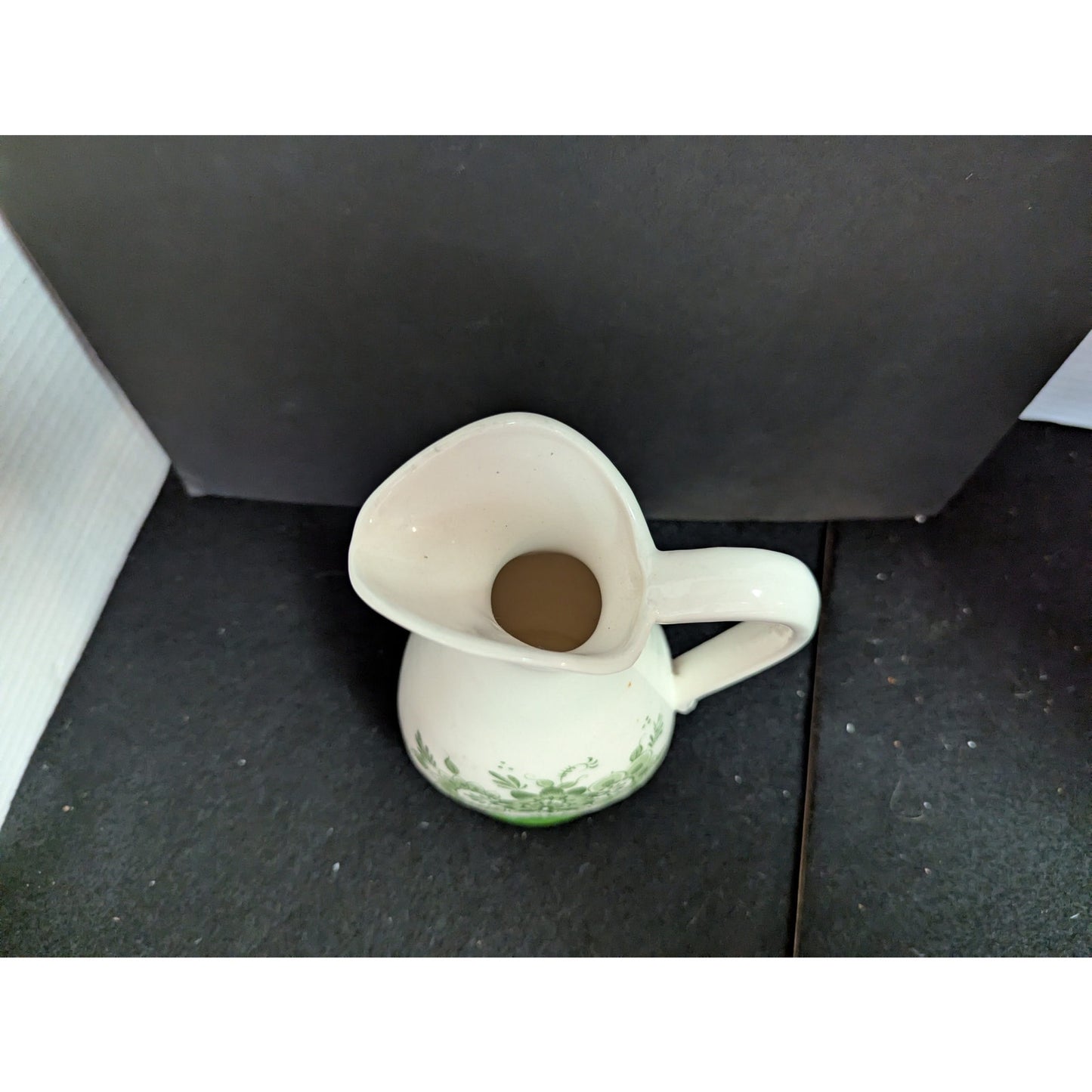 Vintage Hand Painted Green Floral Ceramic Pitcher Vase Japan