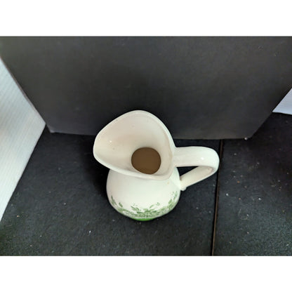 Vintage Hand Painted Green Floral Ceramic Pitcher Vase Japan