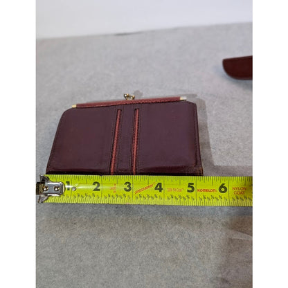 Vintage Anne Klein Lion Logo Burgundy Leather Kiss Lock Wallet 1990s
