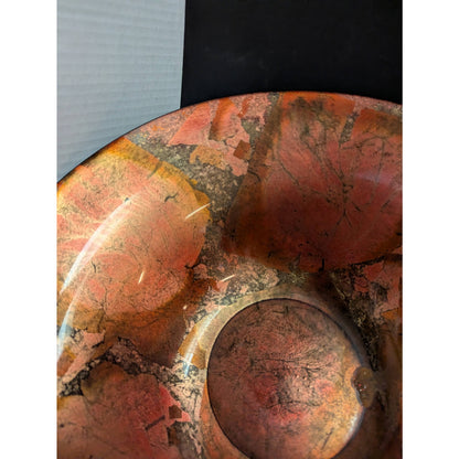Large 16" Copper Bowl Foil Leaf Decorative Centerpiece Artisan Glass Consol