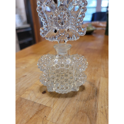 Vintage Clear Cut Glass Perfume Bottle with Large Filigree/Crown Stopper