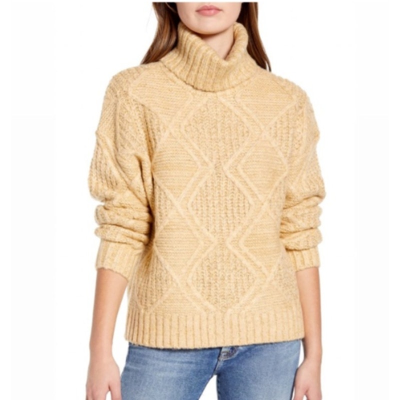Caslon Pullover Sweater Turtle Neck Long Sleeve Ribbed Cuff Beige Small NEW KNIT