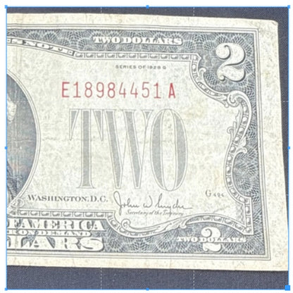 Paper Currency Bank Note USA Paper Money $2 Series 1928 G Red Seal Clark Snyder