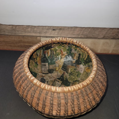 Artisan Handmade Gourd & Coiled Pine Needle Basket Bowl 6" Wide Rustic Southern