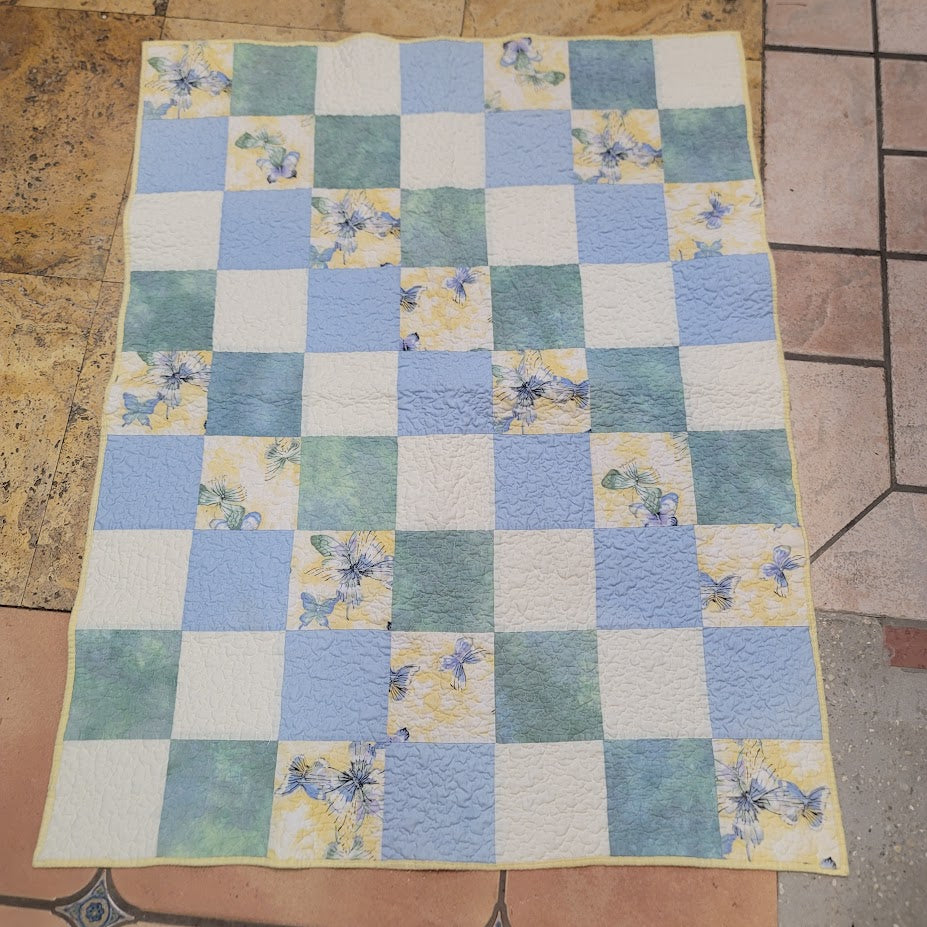 Vintage Handmade Pastel Patchwork Baby Quilt 46" x 35" Loving Hands Quilters