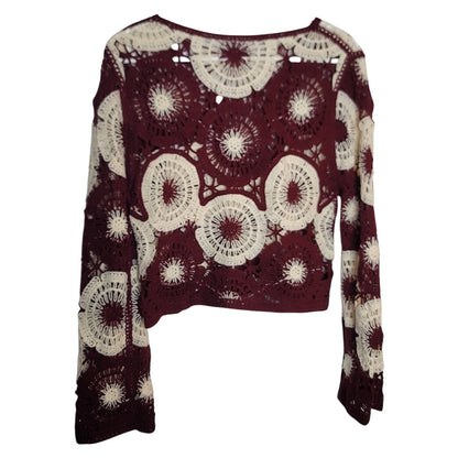 Knit Crocheted Sweater Modern Boho Size Medium NEW Two Tone Layering Bell Sleeve