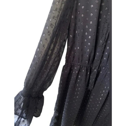 NWT Fourteenth Place Sparkly Swiss Dot Long Sleeve Dress Size Medium in Black
