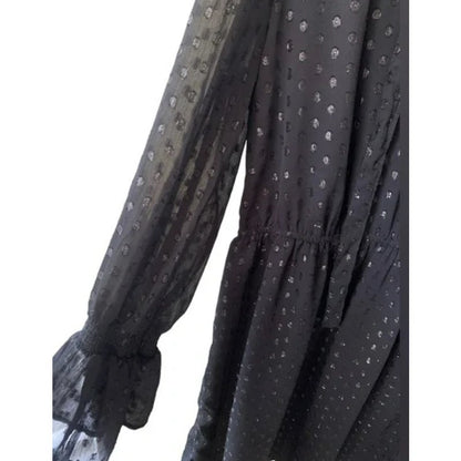 NWT Fourteenth Place Sparkly Swiss Dot Long Sleeve Dress Size Medium in Black