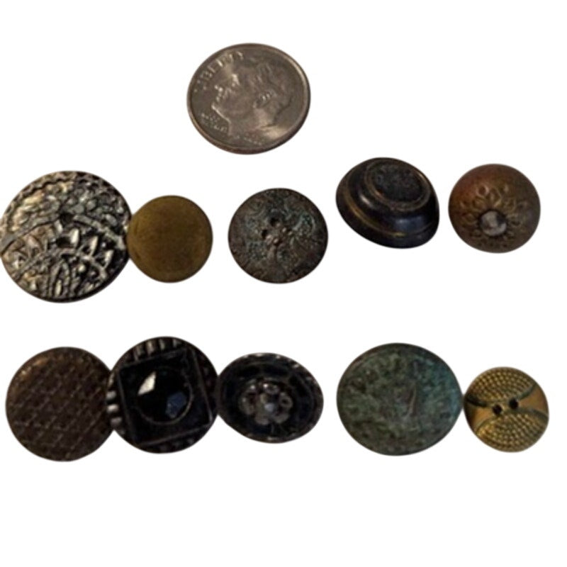 LOT of 10 Antique Vintage Victorian Brass Mixed Materials Buttons ESTATE FIND