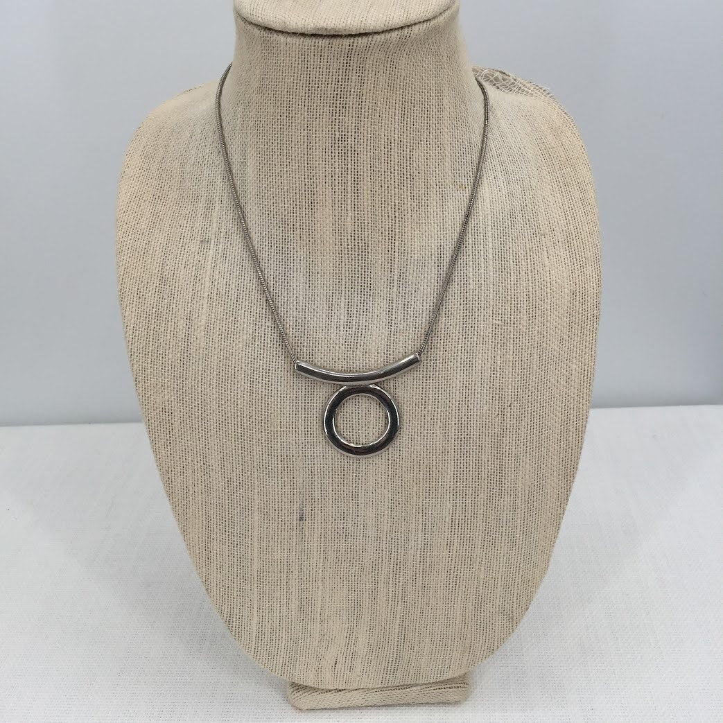 Vintage MCM brualist Necklace Sliding circle bar pendant Silver MODERNIST piece