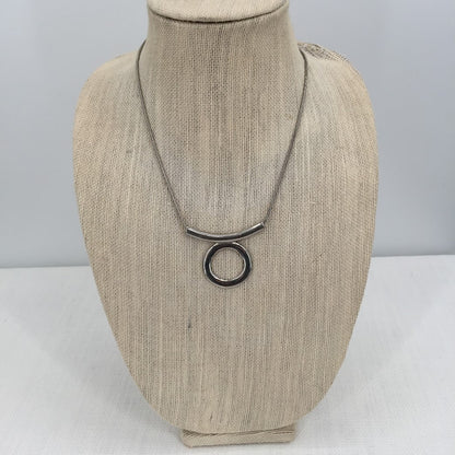 Vintage MCM brualist Necklace Sliding circle bar pendant Silver MODERNIST piece