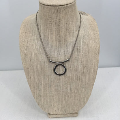 Vintage MCM brualist Necklace Sliding circle bar pendant Silver MODERNIST piece