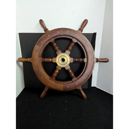 Vintage 20" wood and brass Ship Steering Wheel Fishing Boat Nautical Beach Deocr