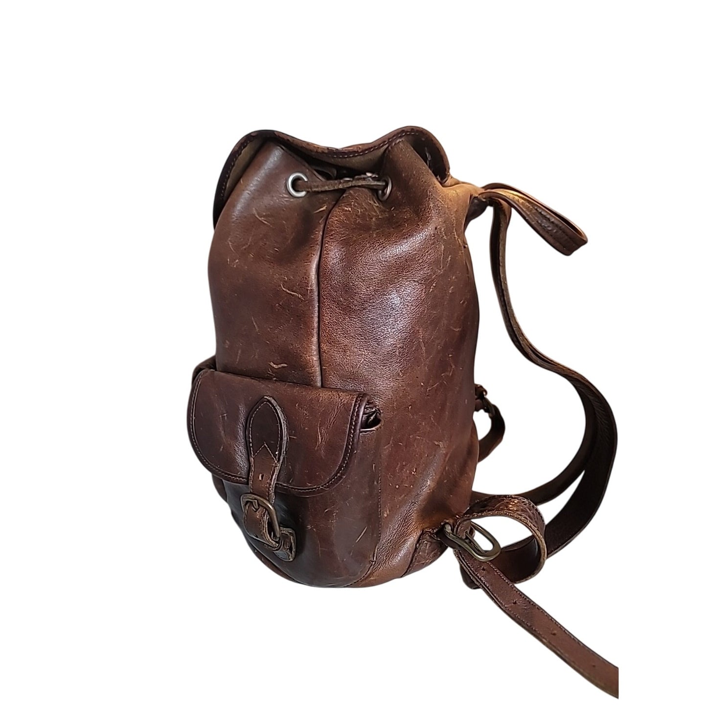 Vtg Leather Backpack Rucksack Luggage Bag Brown Large Travel Luggage Well Worn