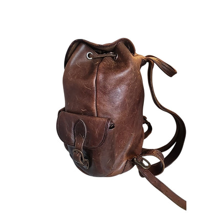 Vtg Leather Backpack Rucksack Luggage Bag Brown Large Travel Luggage Well Worn