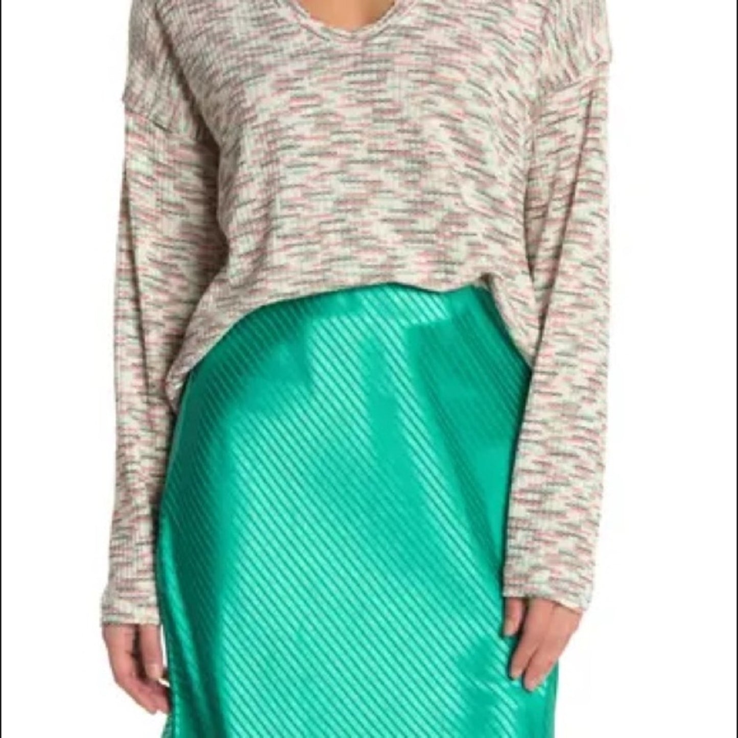 Code x Mode Green Multi Space Dye Sweater Size MEDIUM raw hem Jumper Top Blouse