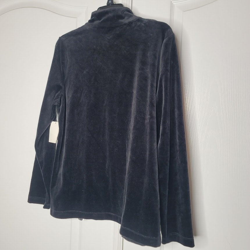 Jones New York Jacket Size Medium Black Animal Print Full Zip Crushed Velvet NEW