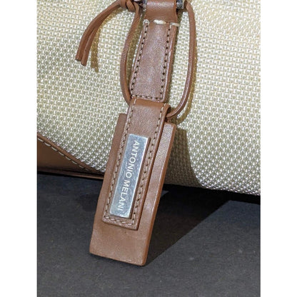 Antonio Melani Ivory Mesh Brown Faux Leather Long Satchel Handbag NWOT Y2K