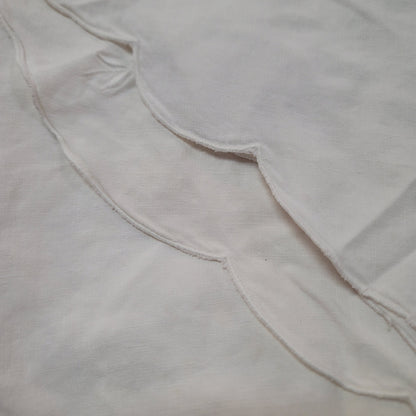 Oval linen Ivory vintage Tablecloth finish scallop edge Floral Raised Embroidery