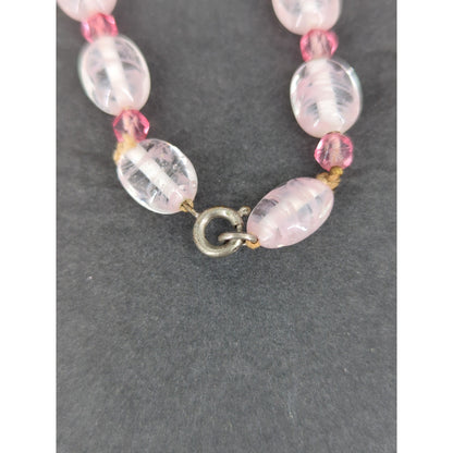 Vintage Light Pink Translucent Oval Bead Necklace Y2K Coquette Mid-Century Style