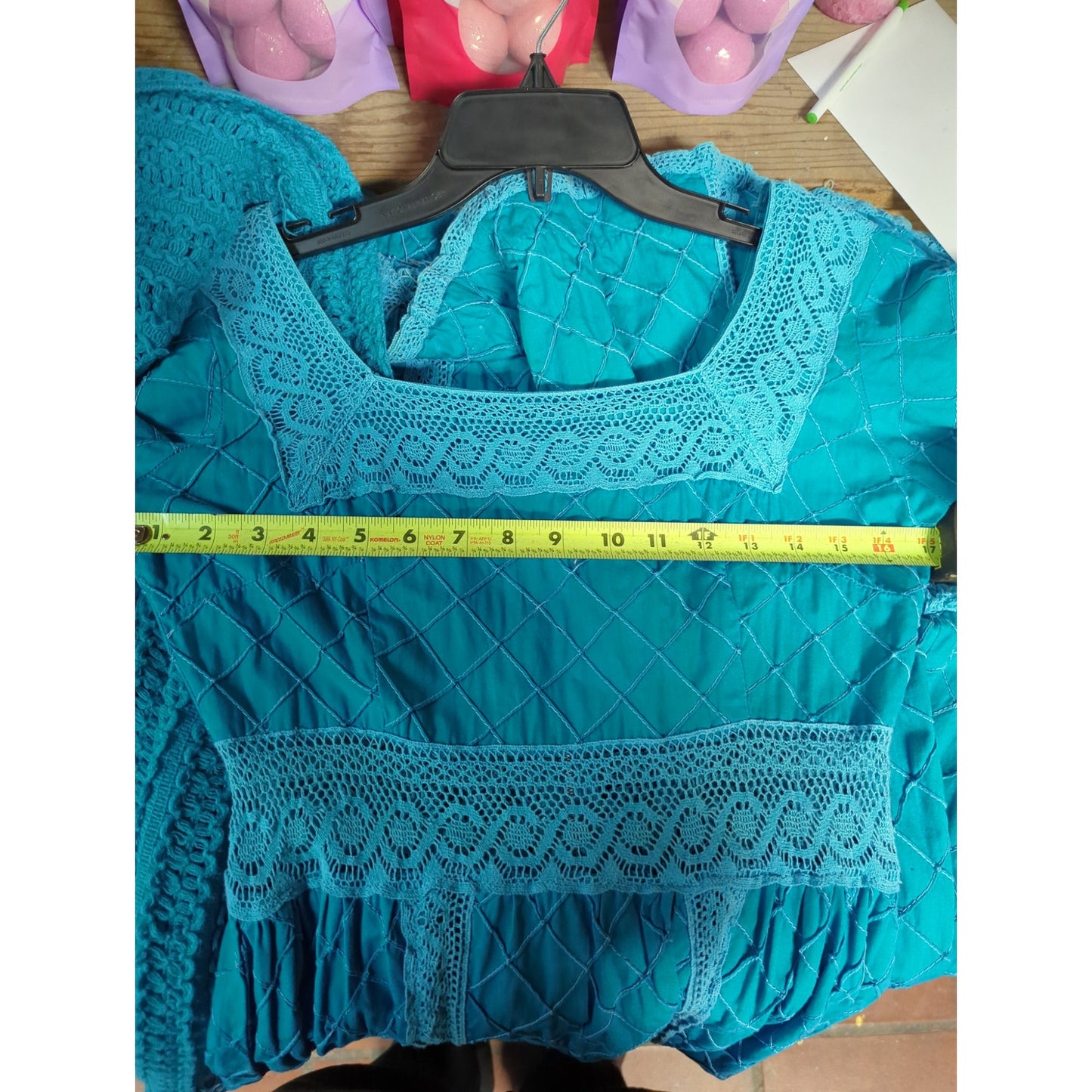 Vintage BOHO Teal Blue dress Maxi dress /Shawl Mexican Wedding Pintuck 2 pc Set