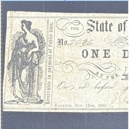 Currency Bank Note USA Paper Money State of North Carolina $1 Series 1861