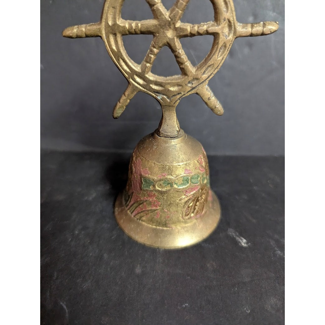Nautical Captains Table Call Solid Brass Figural Ships Wheel Brass 5" Table Bell