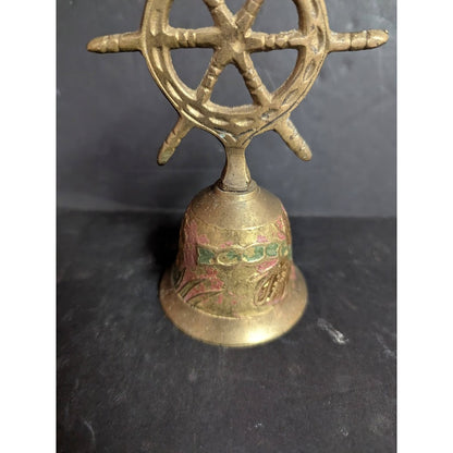 Nautical Captains Table Call Solid Brass Figural Ships Wheel Brass 5" Table Bell