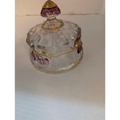 Vintage Mosser Glass Cherry & Cable Butter Dish Clear Pressed Gold Trim 5.5"