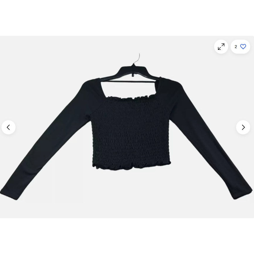 NEW Love Fire Blouse size LARGE Black Smocked Long Sleeve Festival PEASANT TOP