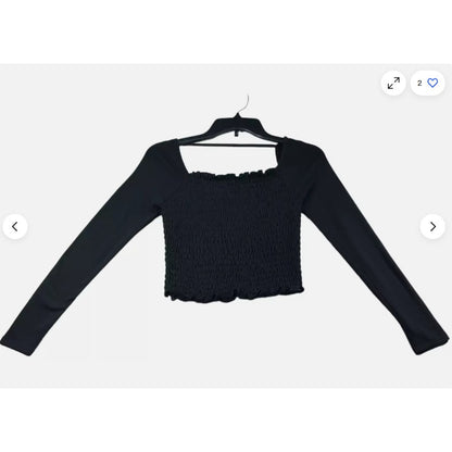 NEW Love Fire Blouse size LARGE Black Smocked Long Sleeve Festival PEASANT TOP