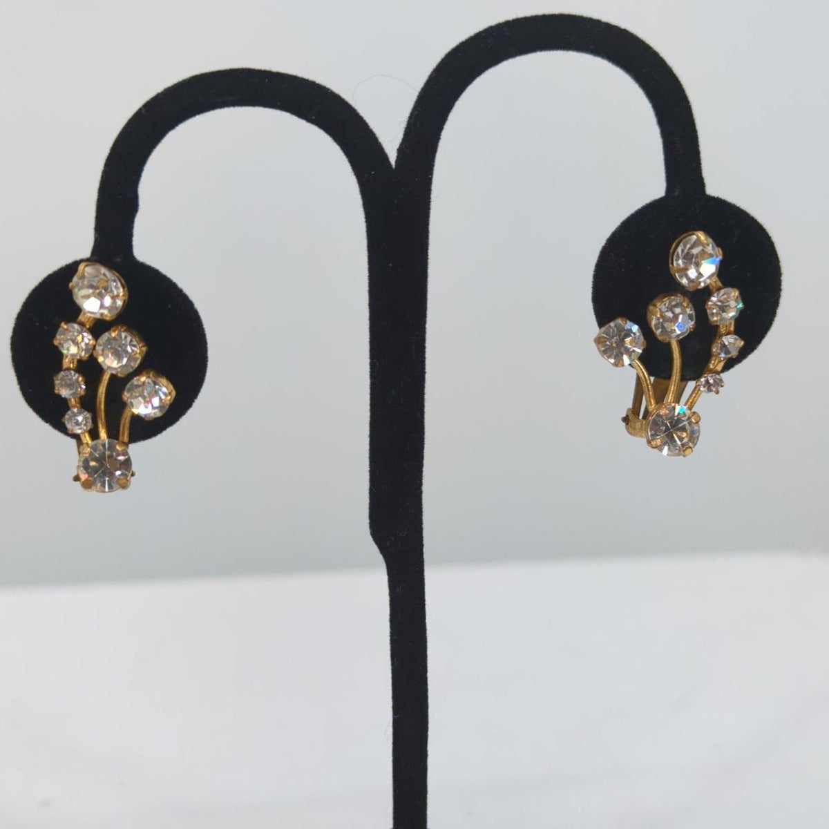 Vintage Austria Rhinestone Cascade Clip On Earrings Mid-Century Glam